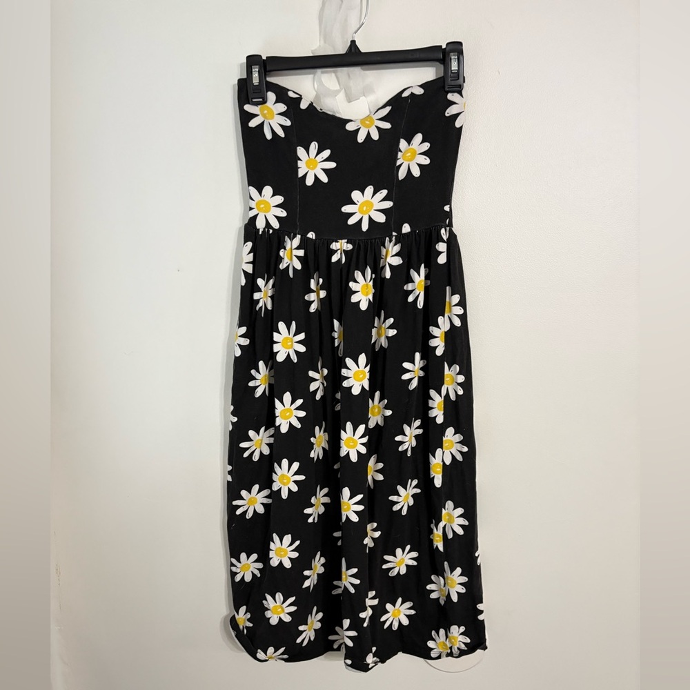 ASOS Black Floral Dress with Daisy Print  strapless SIZE 4